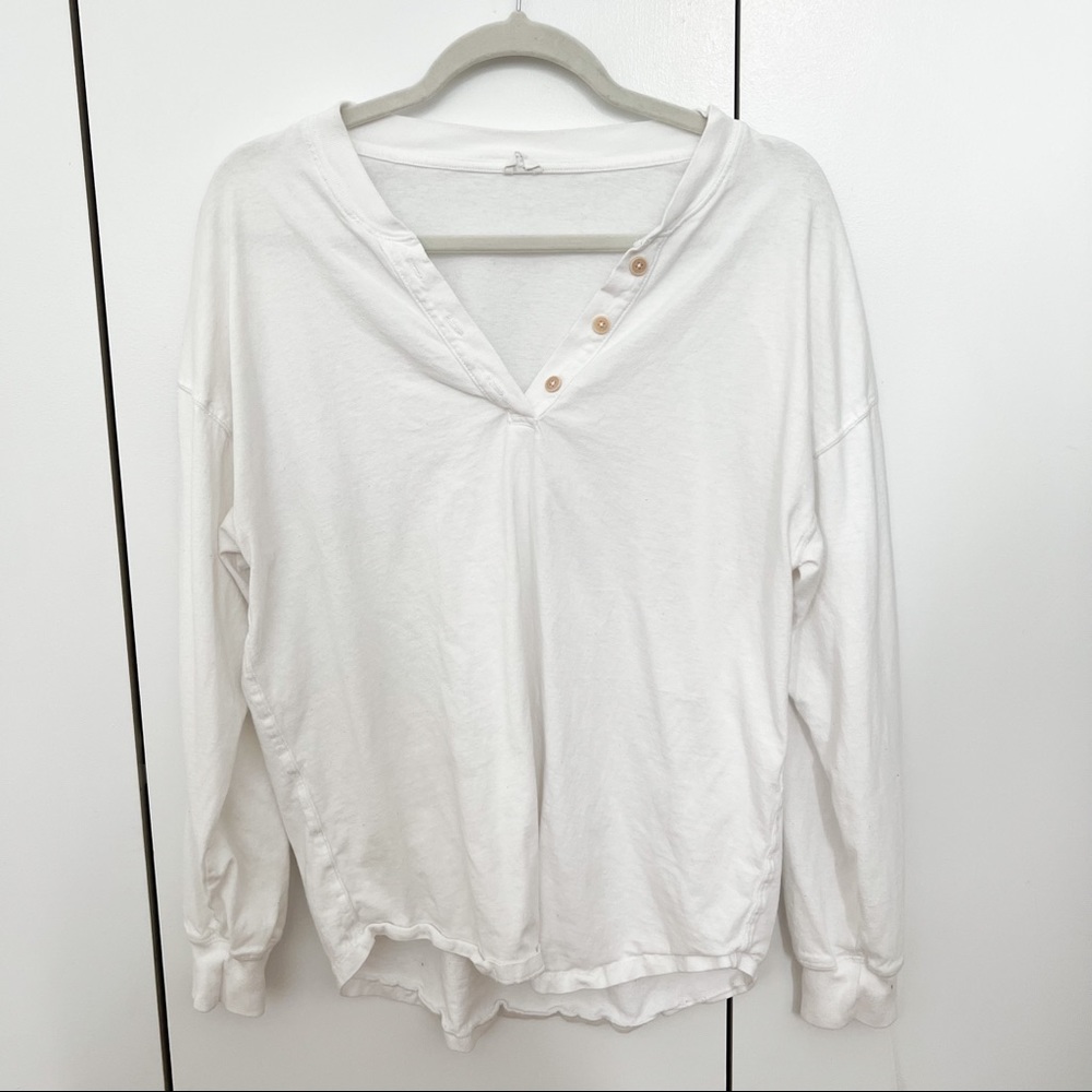 White Henley Button Up Long Sleeve Shirt | Aritzia | Wilfred